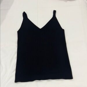 Loft (S) Classic V-Neck Black Ribbed Tank Top - Women's